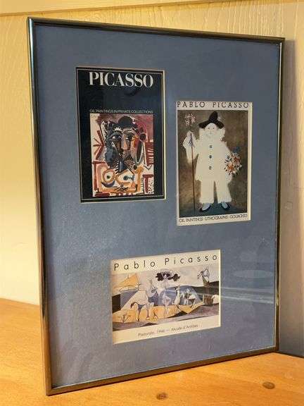 Framed display featuring three different art prints related to Pablo Picasso…..12-1/4 x 16 image