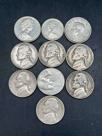 Grouping of (3) Canadian coins and (7) Jefferson nickels image