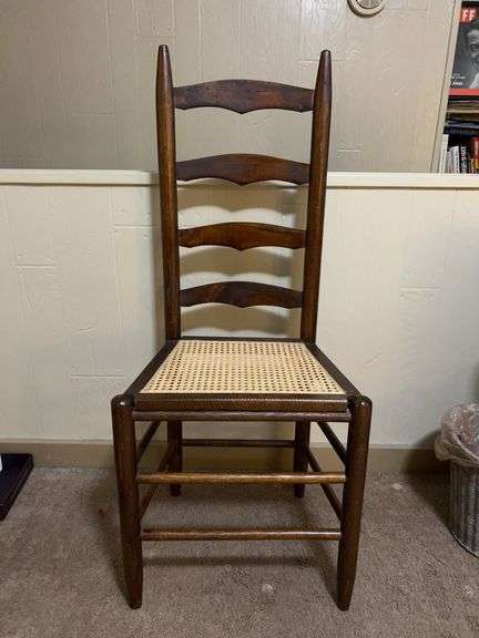 Vintage ladder back faux cane seated side chair…..18 x 13-1/4 x 41-1/2 tall overall image