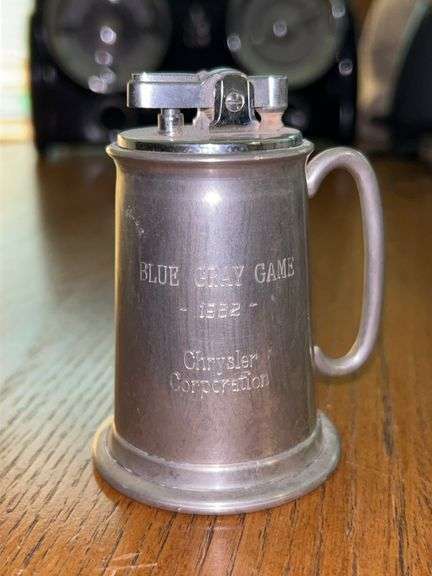 Collector Sheffield Pewter Lighter engraved “Blue Gray Game - 1982” Chrysler Corporation….3-3/4” tall image