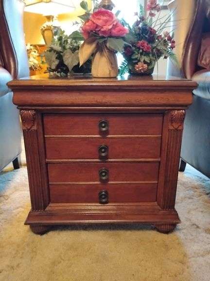 Very nice cherry finish two drawer nightstand/side table...24w x 28 deep x 24 tall... OTHER CONTENTS NOT INCLUDED image