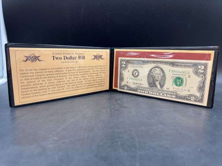 1995 Series Full Color $2 Federal Reserve Note in original display folder image