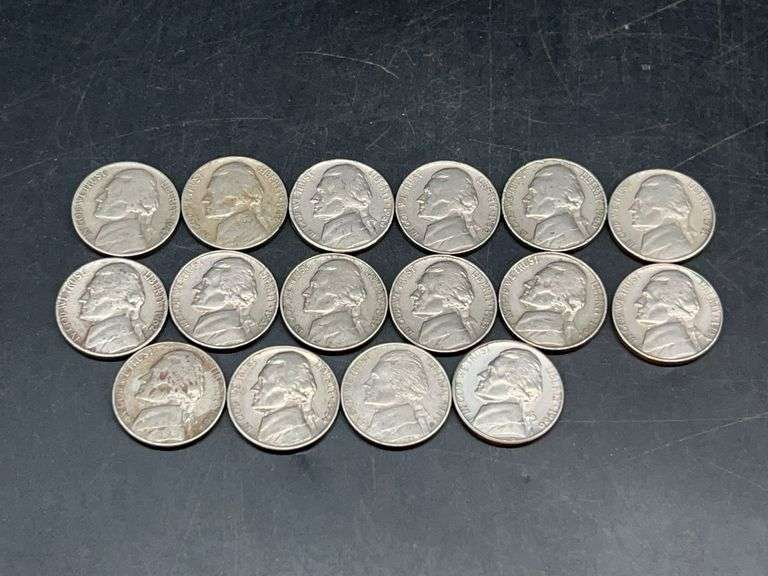 Grouping of nickels ranging in years from 1947 thru 1999 (years are not sequential) image