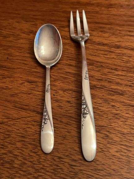 Sterling Easterling Rose Spray Cocktail Fork and Sugar Spoon…..26.5 grams image