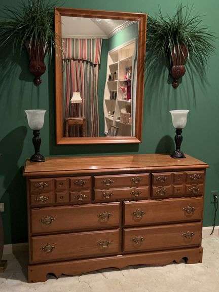 Vintage 7-drawer dresser and mirror….in really good condition…..dresser measures 52 x 17 x 31 tall…..mirror measures 27-1/2 x 39-1/2 image