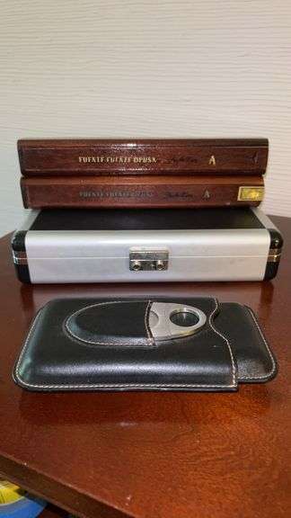 Grouping of hard shell cigar box, cigar case and contents and 2 Fuente Fuente OpusX singles boxes image