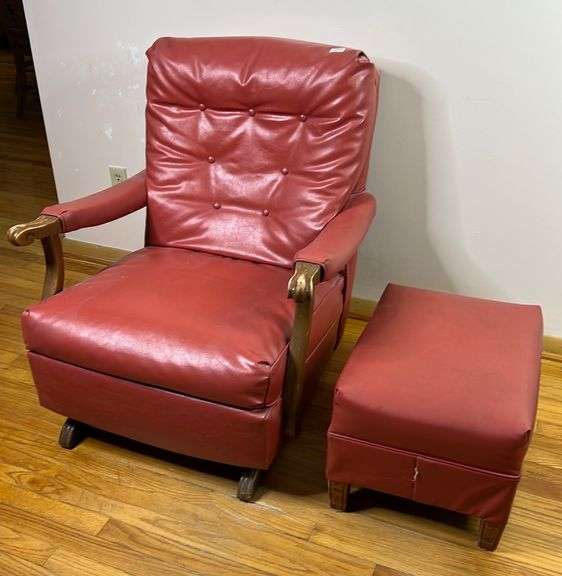 Vintage Red Rocker and Footstool