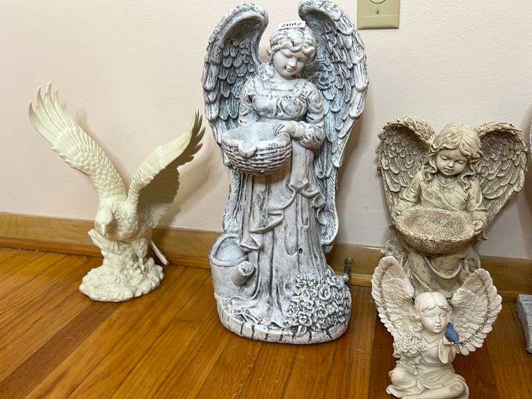 Lot of Angel Bird Baths and Eagle Statue