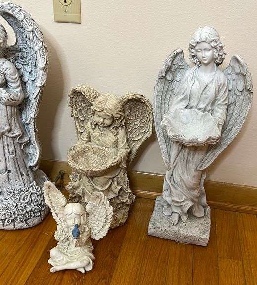 Lot of Angel Bird Baths and Eagle Statue