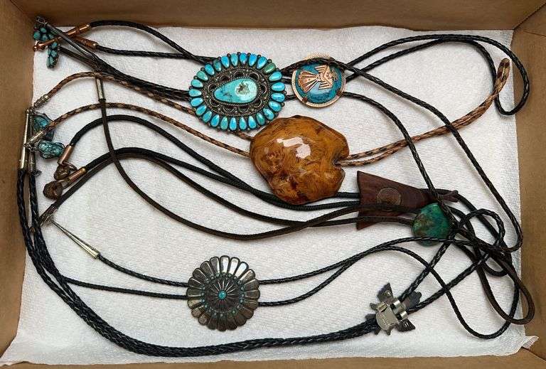 Indian Head Penny, Turquoise, & Misc Bolo Ties image