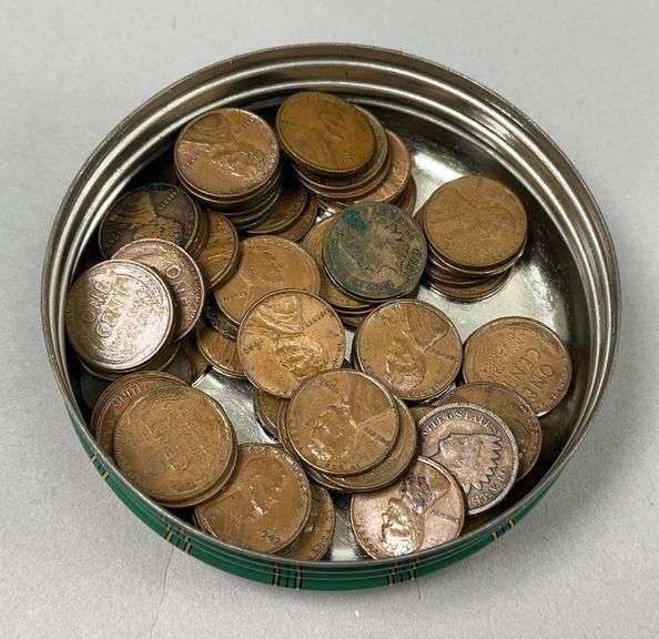 Tin of Indian Head & Wheat Pennies image