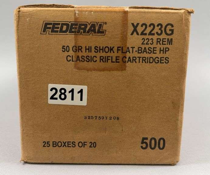 Federal .223 Rem 50 Gr Hi Shok Flat-Base HP Rifle Cartridges, 500 Count image