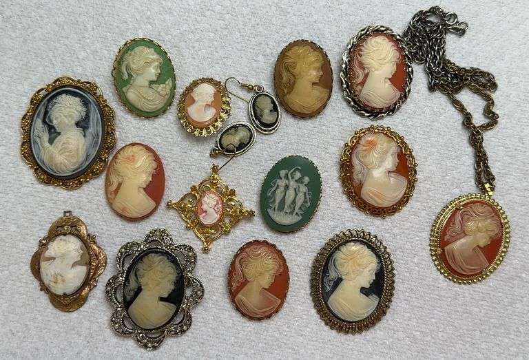 Vintage Cameo Broaches, Earrings & Necklace image