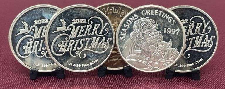 (5) Troy Ounce Christmas Silver Silver Rounds image