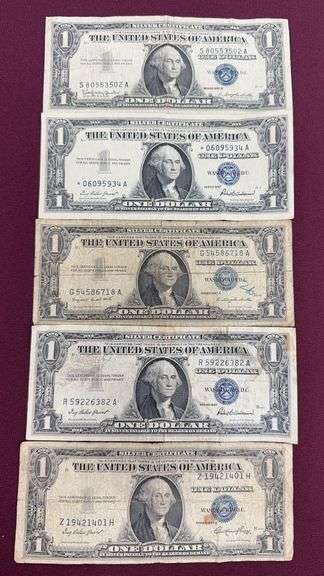 (5) Blue Seal One Dollar Bills image