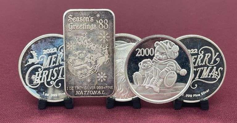 (5) Troy Ounce Christmas Silver Rounds image