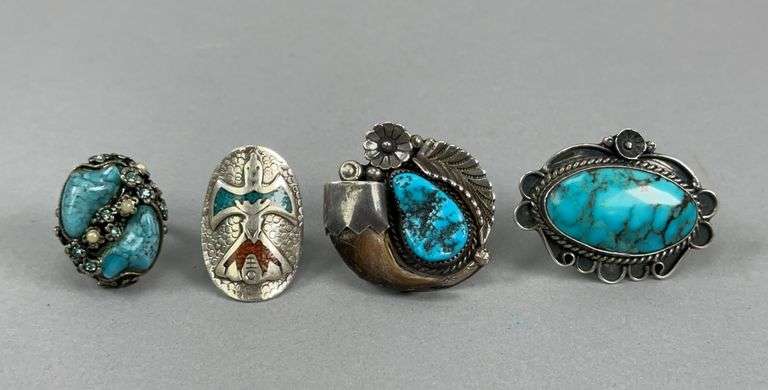 (4) Unmarked Native American Style Rings image