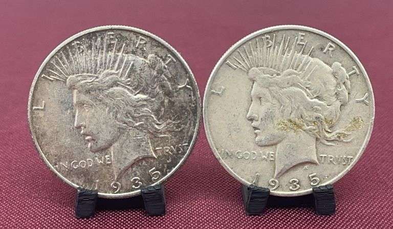 (2) 1935S Silver Peace Dollars image