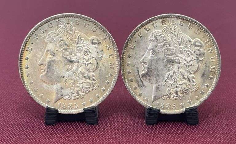 (2) 1885O Morgan Silver Dollars image