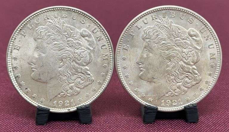 (2) 1921 Morgan Silver Dollars image