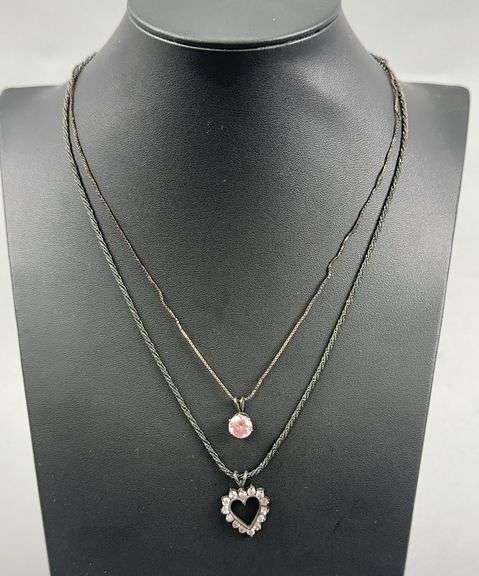 (2) .925 Necklaces with Pink Ice Pendants image
