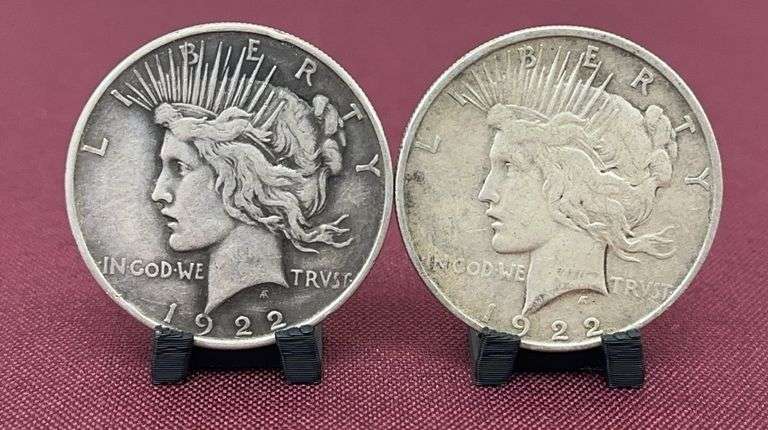 (2) 1922D Silver Peace Dollars image