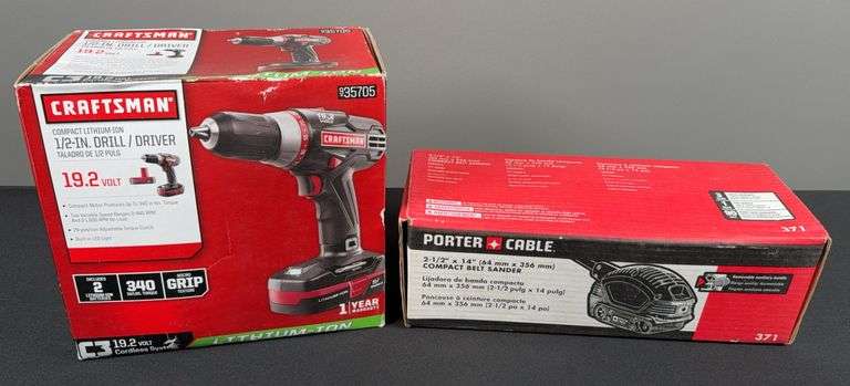 Porter Cable 2-1/2” x 14” Corded Compact Belt Sander & Craftsman Compact  1/2” Drill/Driver image
