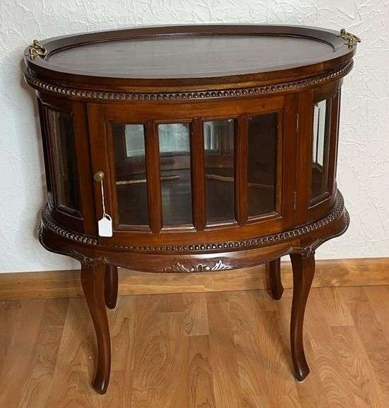 Oval Vitrine Display Cabinet/ End Table With Two-Handled Tray Top image