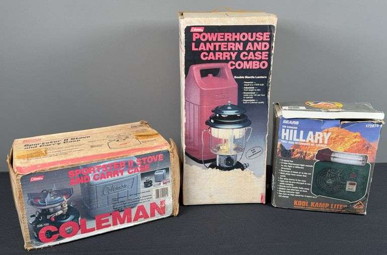 Coleman Propane Stove & Burner PowerHouse Lantern & Kool Kamp Lite Adjustable Lamp & Fan image