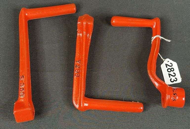 (3) Red Crank Handles Marked S358, Y298, & Y1575 image