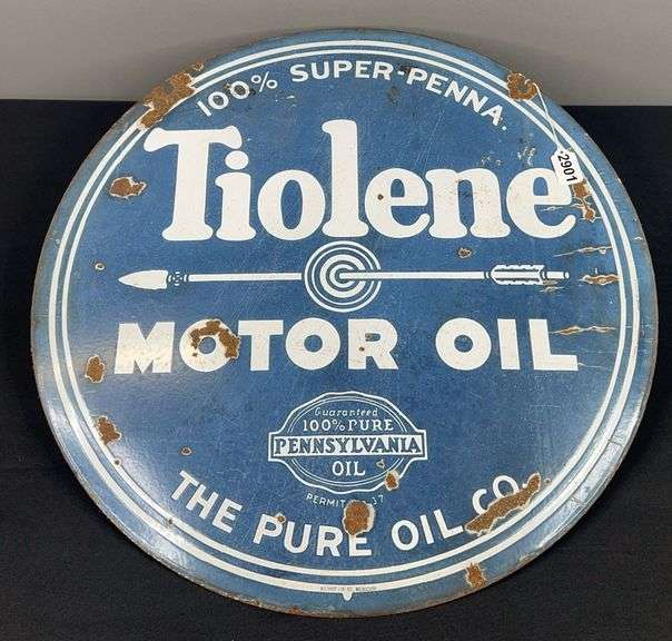 Porcelain Two Sided Tiolene Motor Oil Sign image