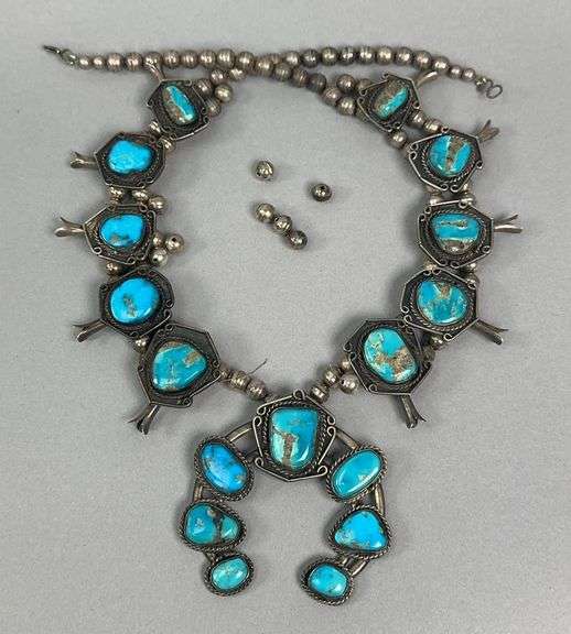 Broken Turquoise Squash Blossom Necklace image