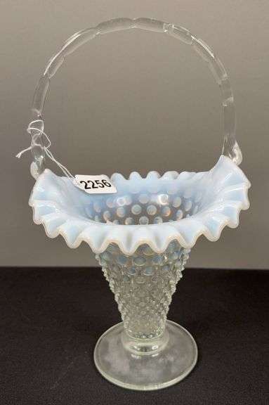 Fenton Opalescent Hobnail Art Glass Basket Vase image