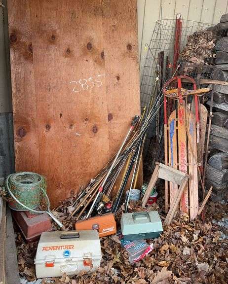 Clean up lot of fishing equipment, Sleds and Posts image