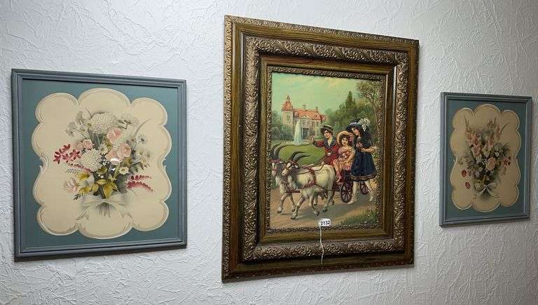 Pair of Vintage Framed Painting Paintings & (1) Large Framed Painting image