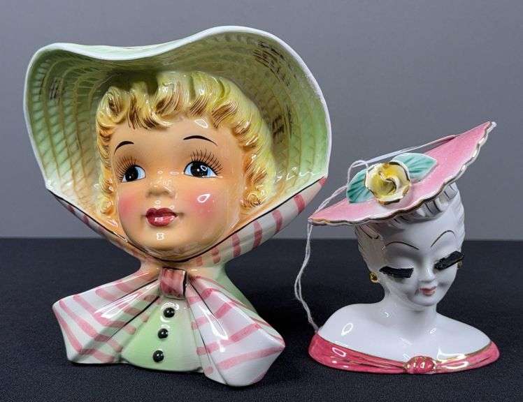 Pair of Ceramic Lady Head Vases image