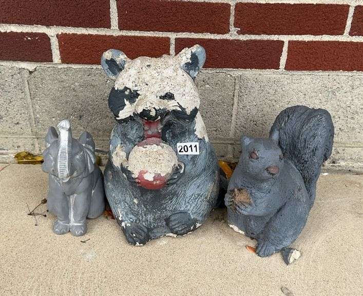 Elephant, Squirrel, & Raccoon Garden Ornaments image