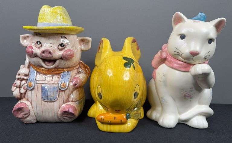 Pig, Cat, & Rabbit Cookie Jars image