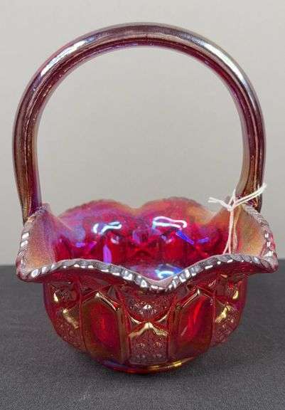 L.E. Smith Ruby Red Iridescent Carnival Glass Basket image