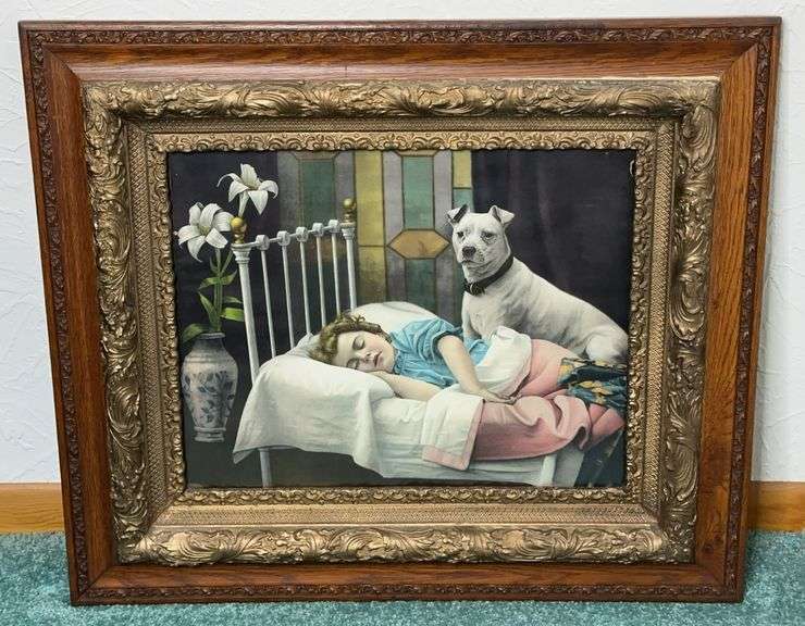 Vintage Framed Child & Dog Illustration image