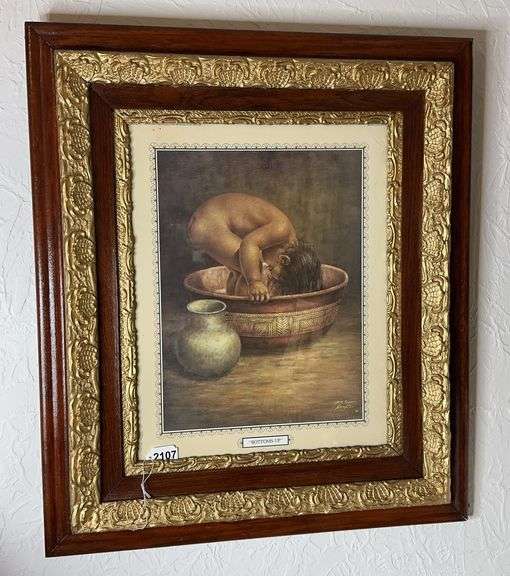 “BOTTOMS UP” Antique Picture & Picture Frame image