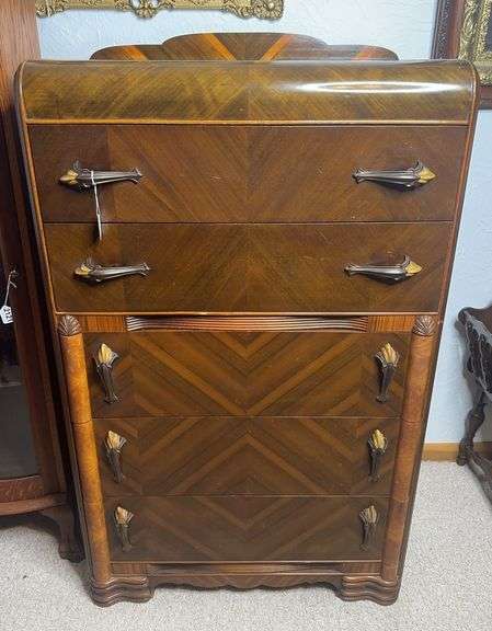 Wooden Waterfall Design Highboy Dresser image