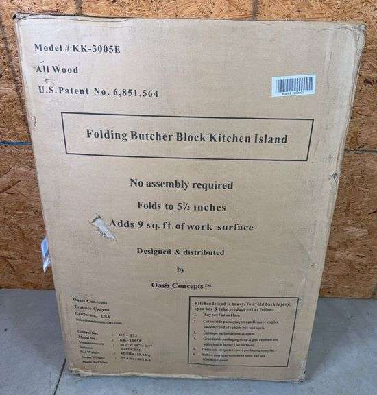 Oasis Folding Butcher Block Kitchen Island NIB image