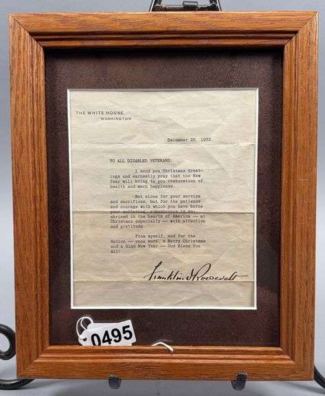 Letter to All Disabled Veterans from Franklin Roosevelt December 20 1933 image