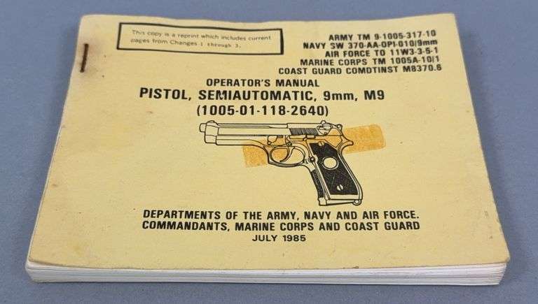 Operator's Manual for Pistol Semi-Automatic 9mm M9 image