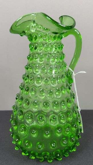 MCM Green Hobnail Glass Pitcher image