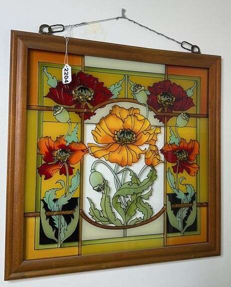 Framed Flower Themed Stained Glass image