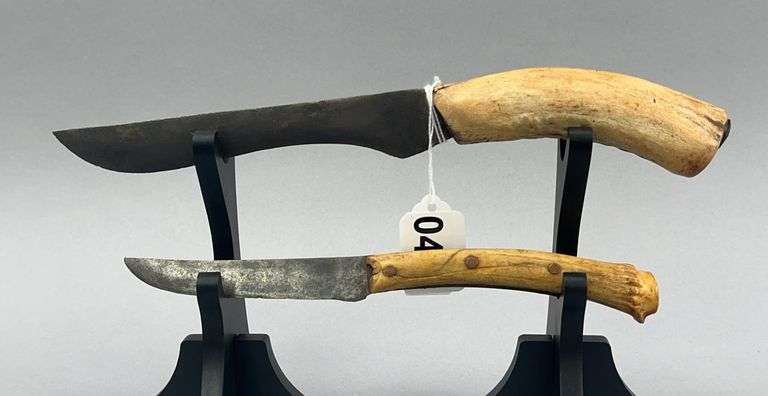 Two Homemade Deer Antler Handled Knives image