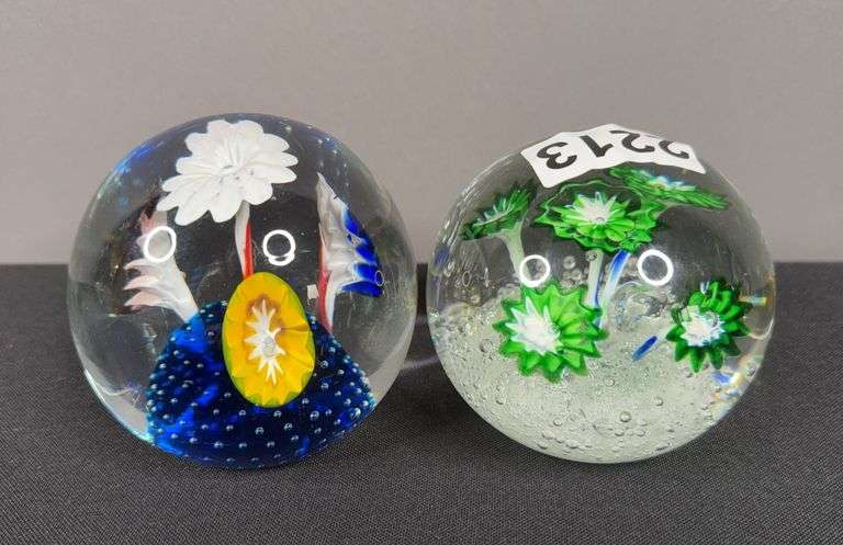 (2) Flower Glass Paperweights image