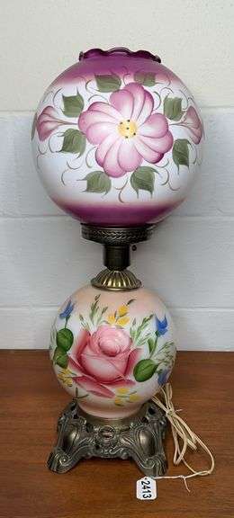 Antique Flower Painted Hurricane Lamp image